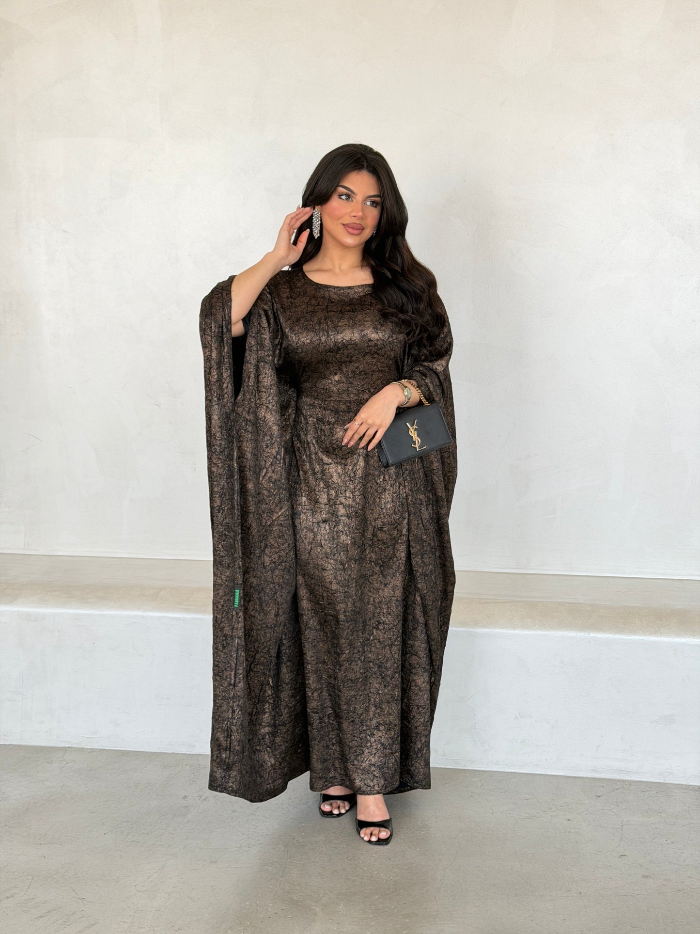 FAB289-Brown Metallic Cotton Stretch Free size Dress with inner belt