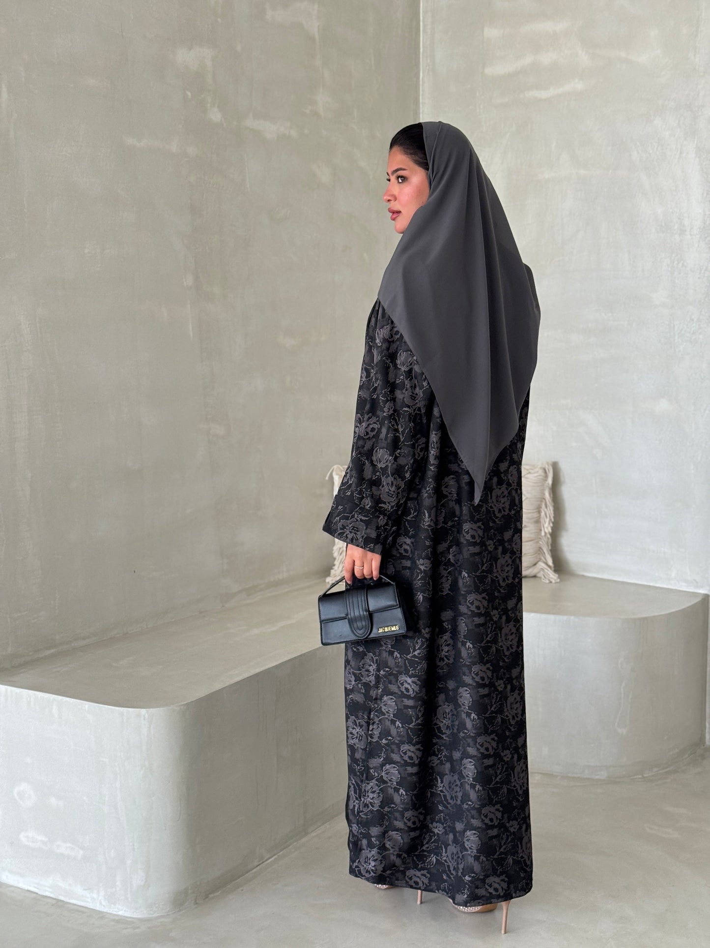 FAB191- Grey Double-face Crepe Abaya with headscarf