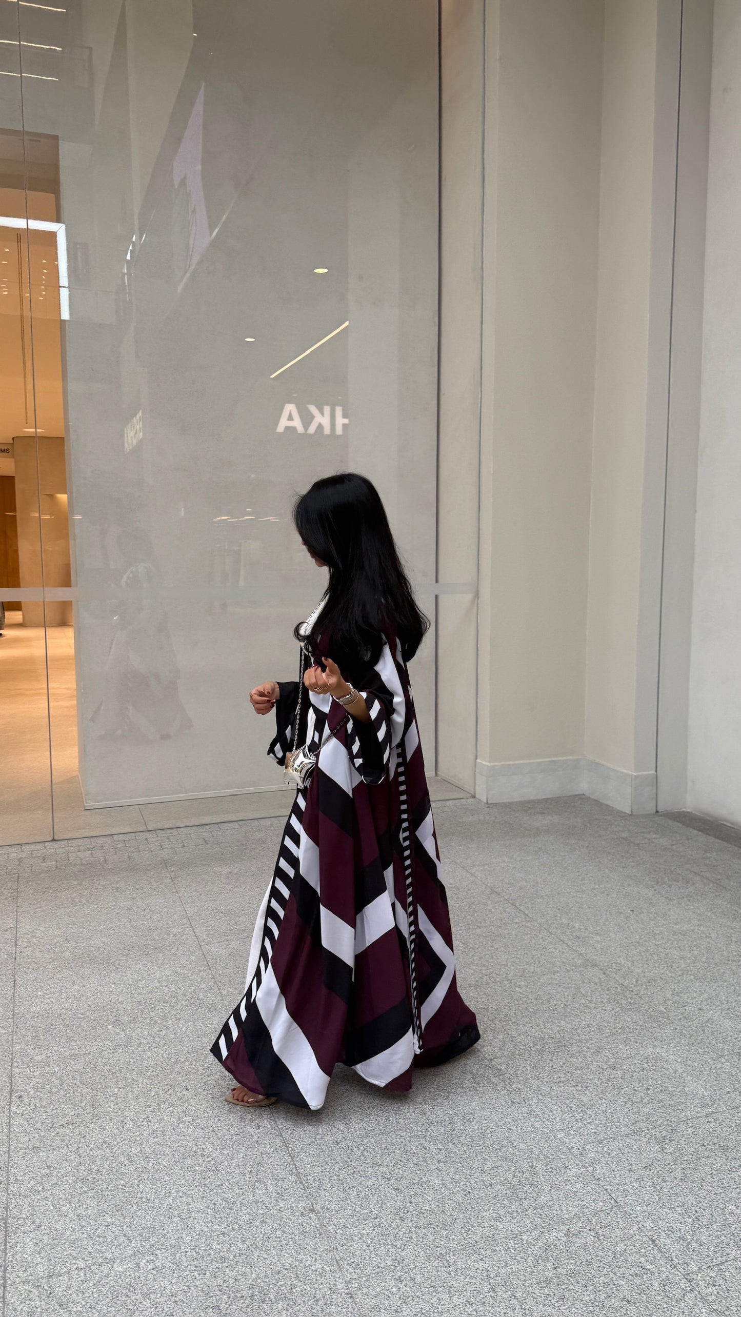 FAB302-Maroon & Black Printed Chiffon Silk A-Cut Abaya Set