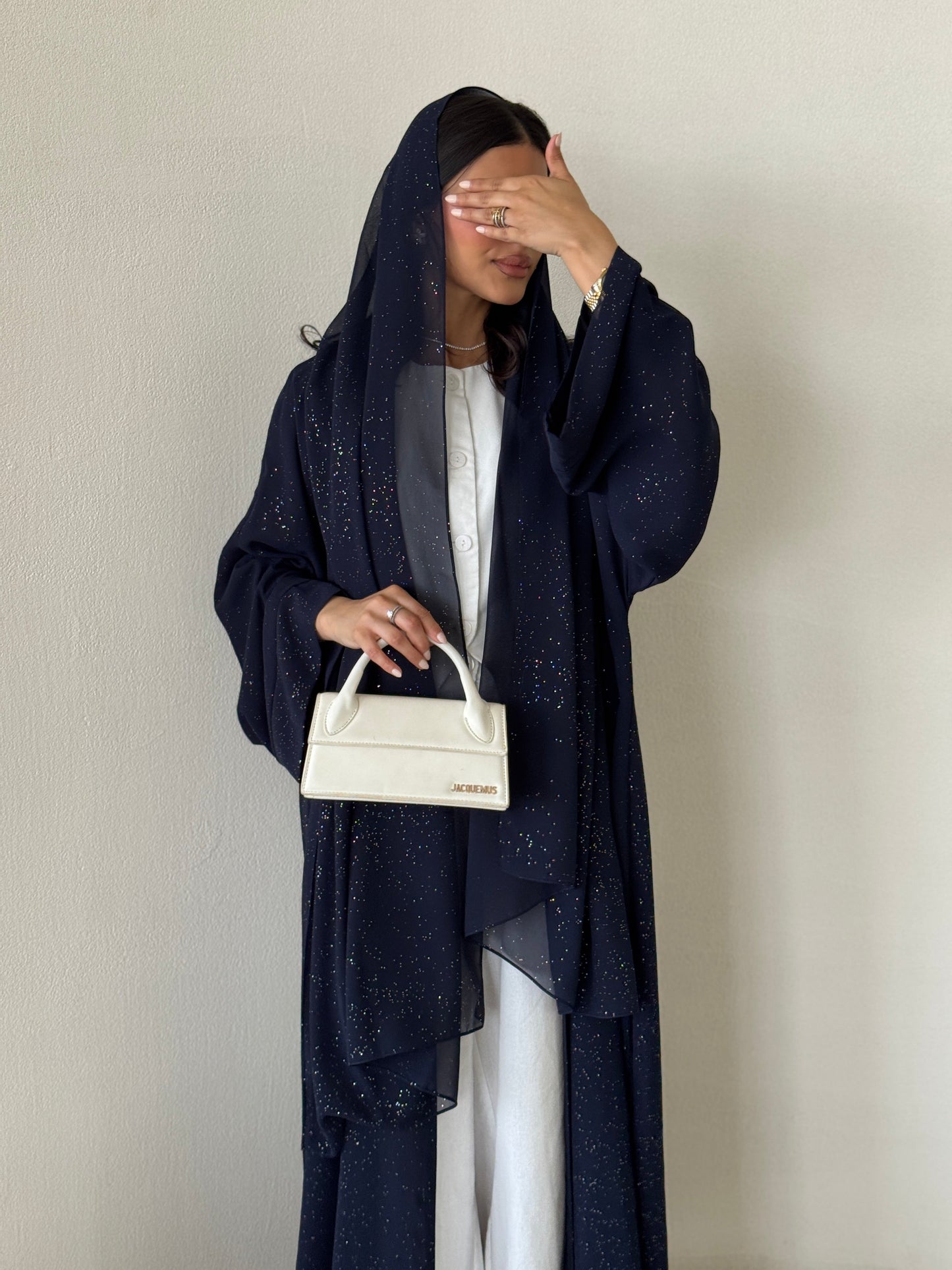 FAB184- Elegant Navy Blue Glitter Chiffon Abaya