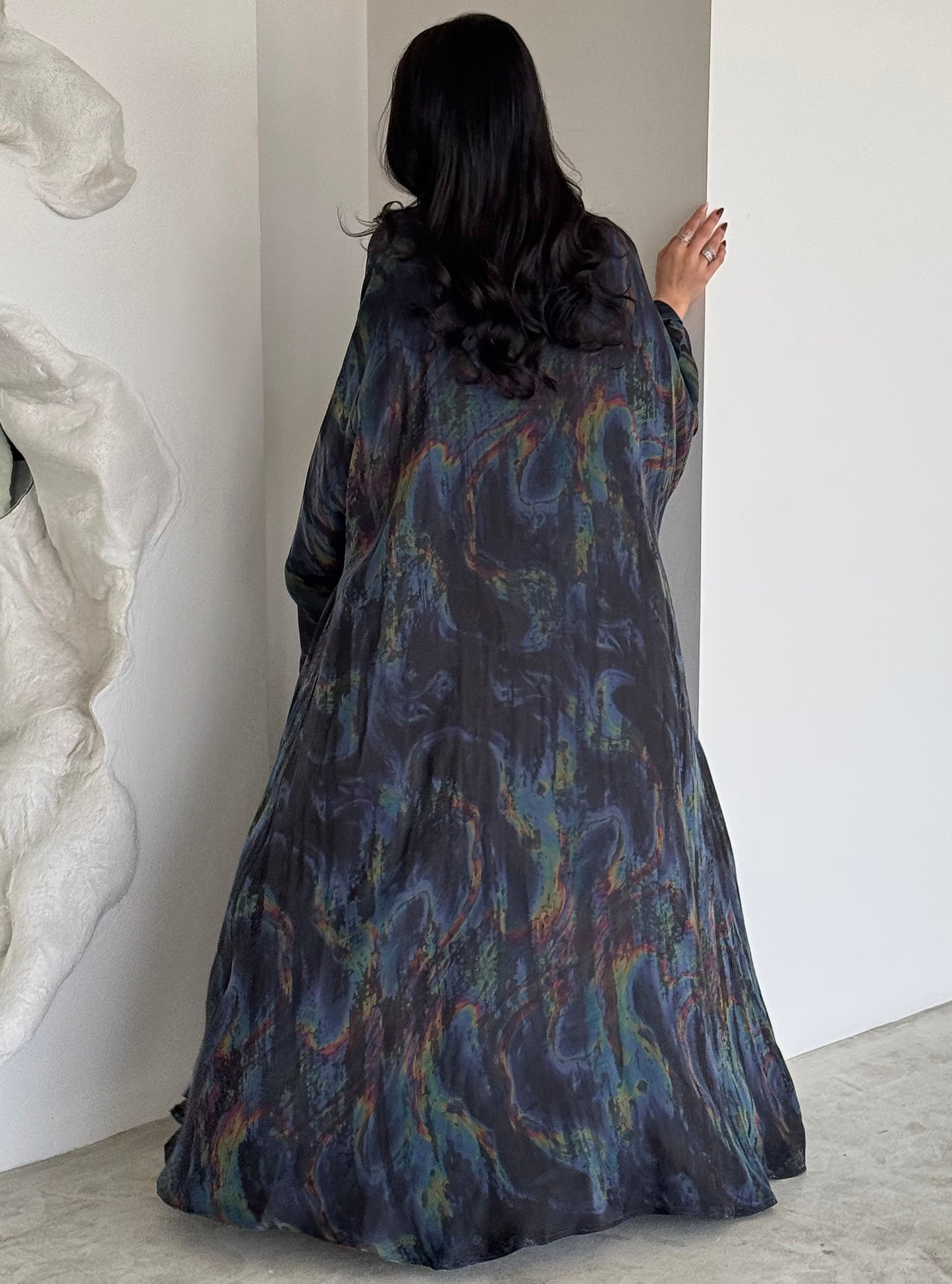 FAB155-Rainbow Marble Jacquard A-Cut Abaya