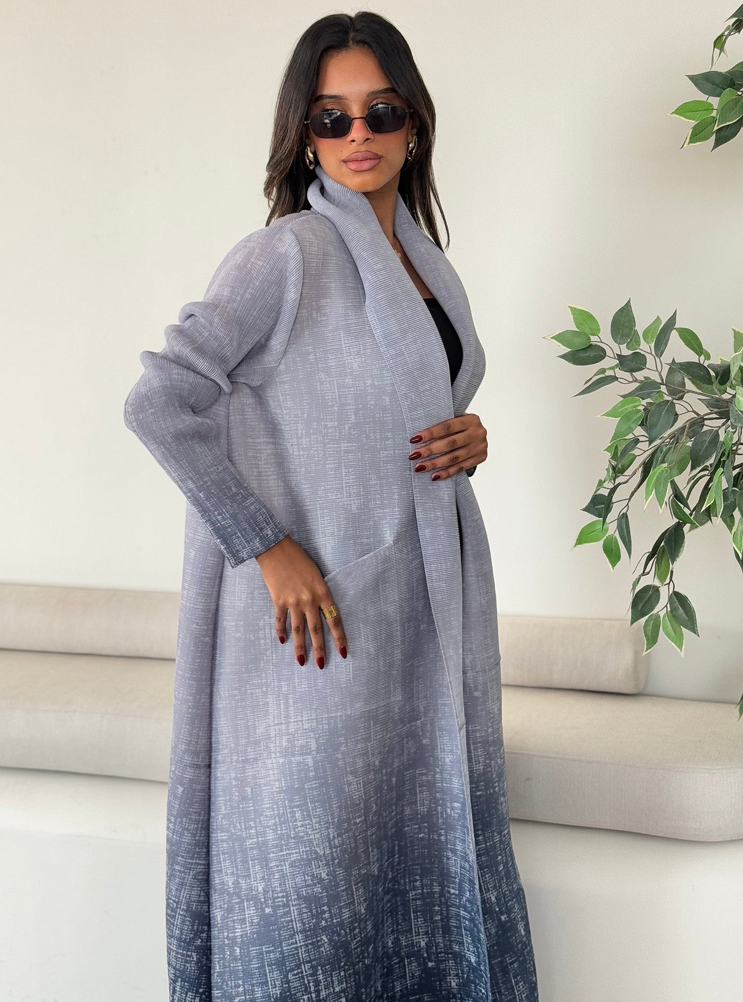 FAB128-Blue Ombre Pocket Abaya with headscarf