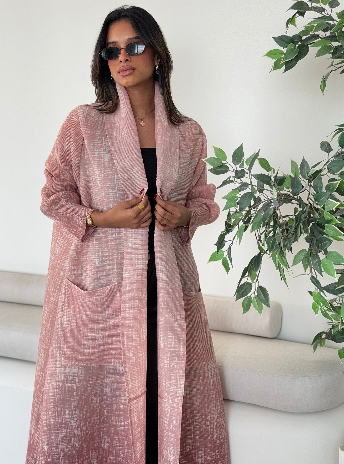 FAB128-Pink Ombre Pocket Abaya with headscarf