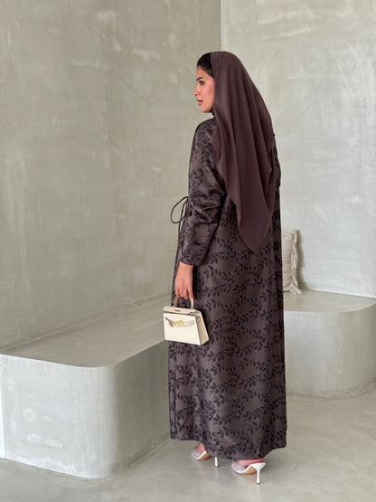 FAB197- Brown Collar Blazer Cut Abaya with headscarf