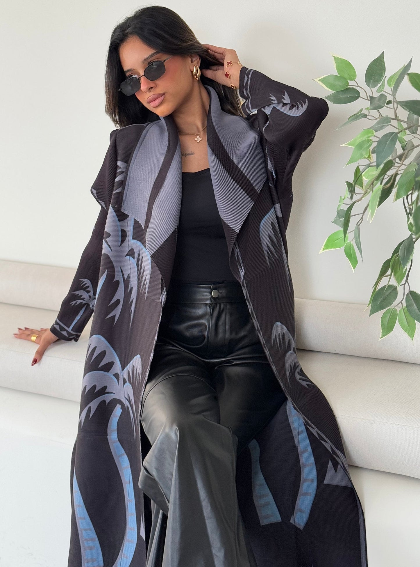 FAB125-Palms Pleats Abaya with headscarf