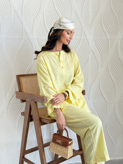 FAB306- Yellow Basic Linen Summer Set
