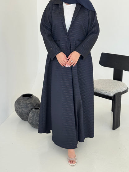 FAB228-Navy Blue Textured Classic Jacquard Abaya with headscarf
