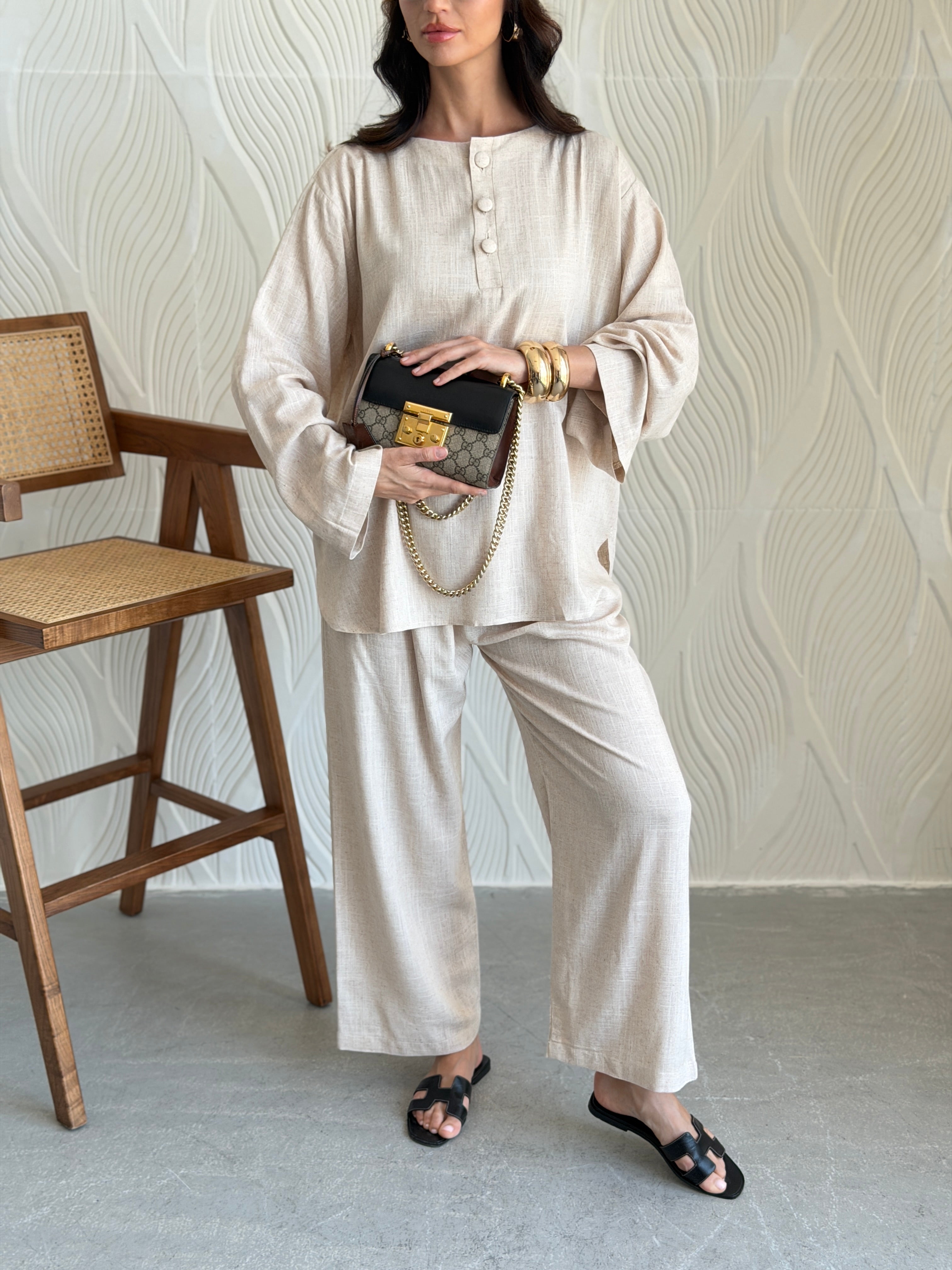 FAB310- Beige Basic Linen Summer Set
