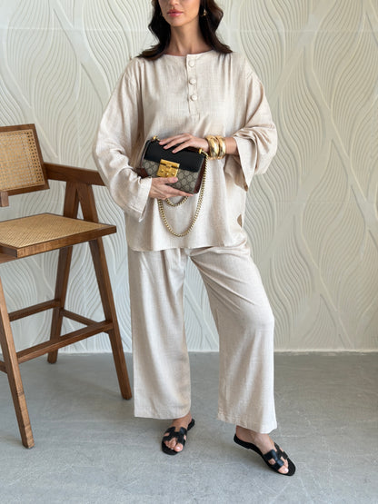 FAB310- Beige Basic Linen Summer Set