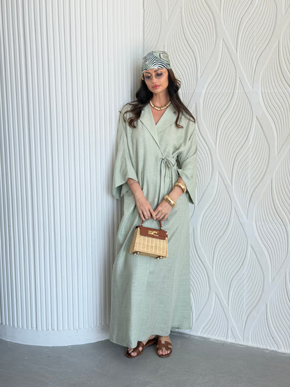 FAB315-Green Linen Summer Dress