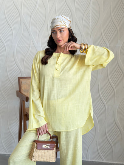 FAB306- Yellow Basic Linen Summer Set