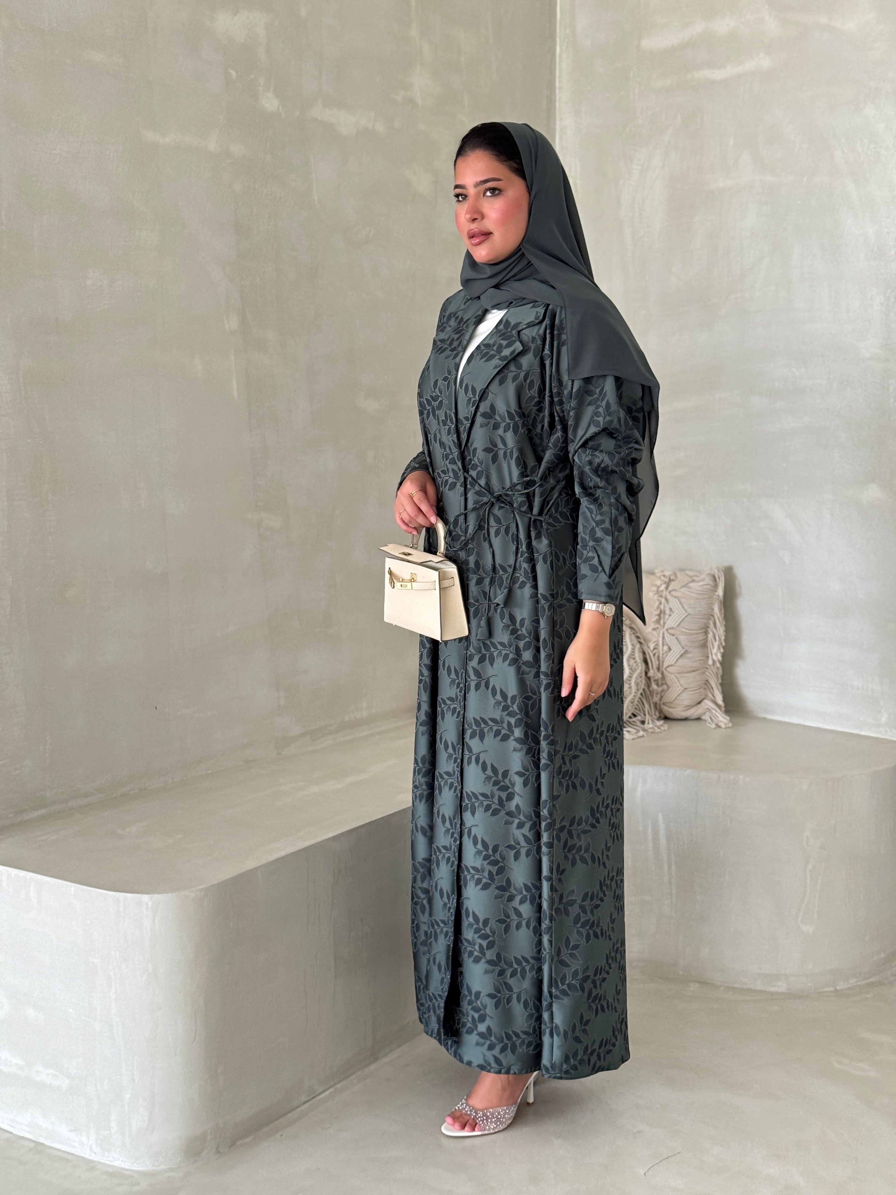 FAB195- Pistachio Green Collar Blazer Cut Abaya with headscarf