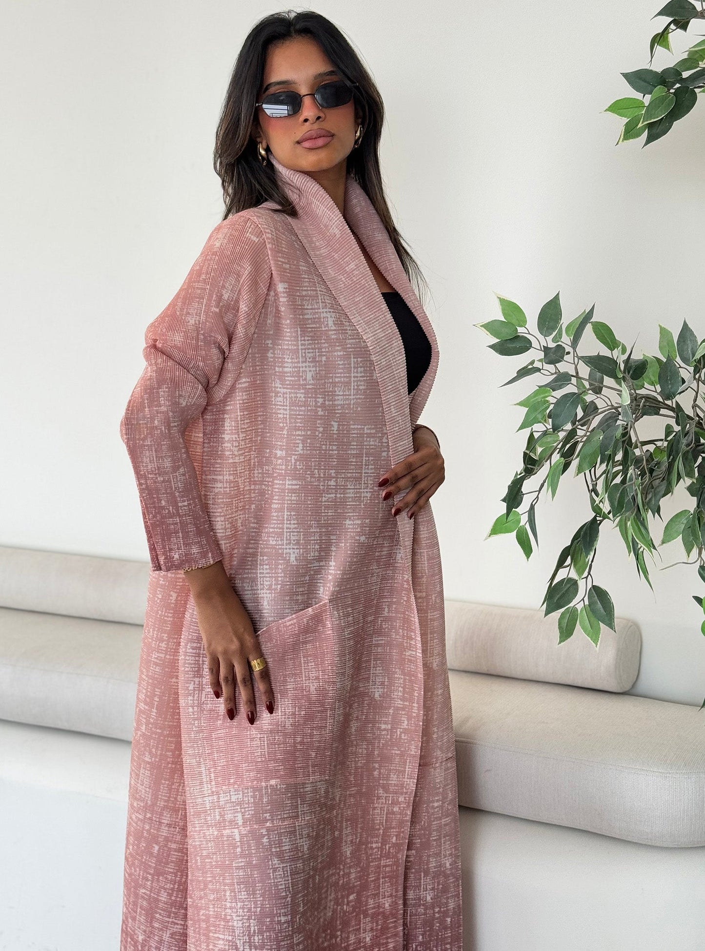 FAB128-Pink Ombre Pocket Abaya with headscarf