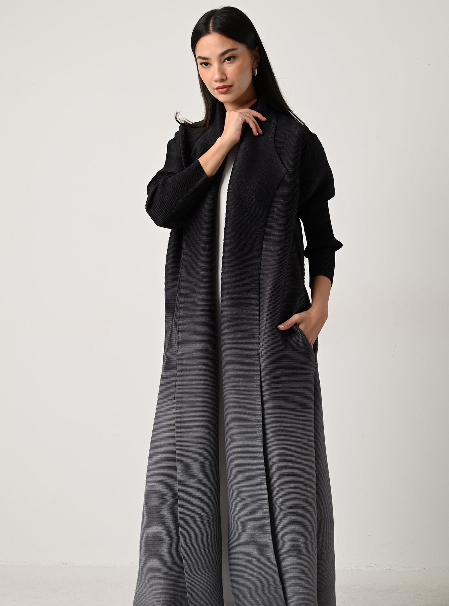 FAB117-Charcoal Ombré Pleats Abaya With Headscarf