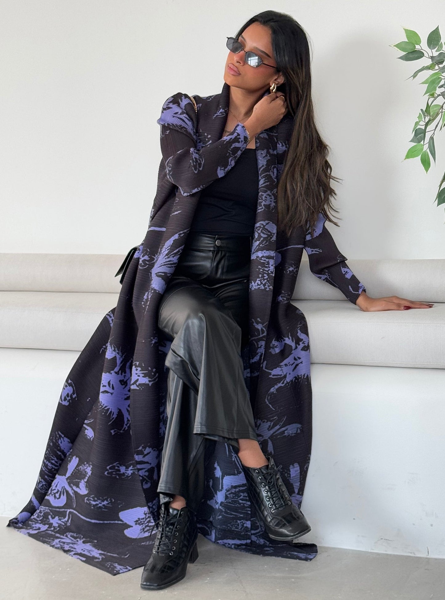 FAB122-Orchid Patterned Abaya With Headscarf