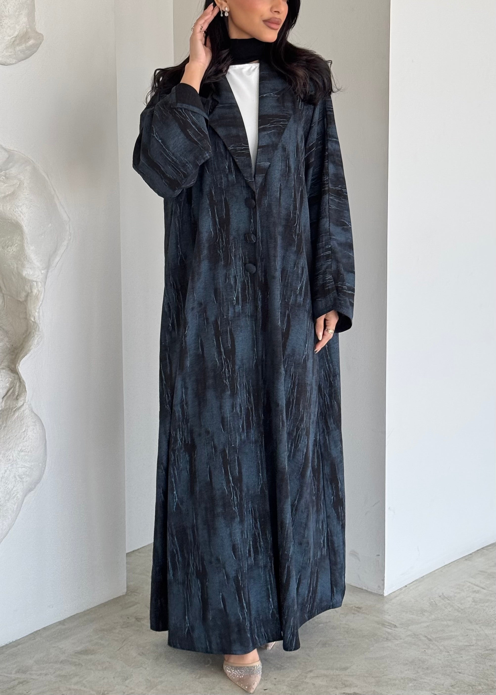 FAB177- Blue Black Blazer Cut Abaya