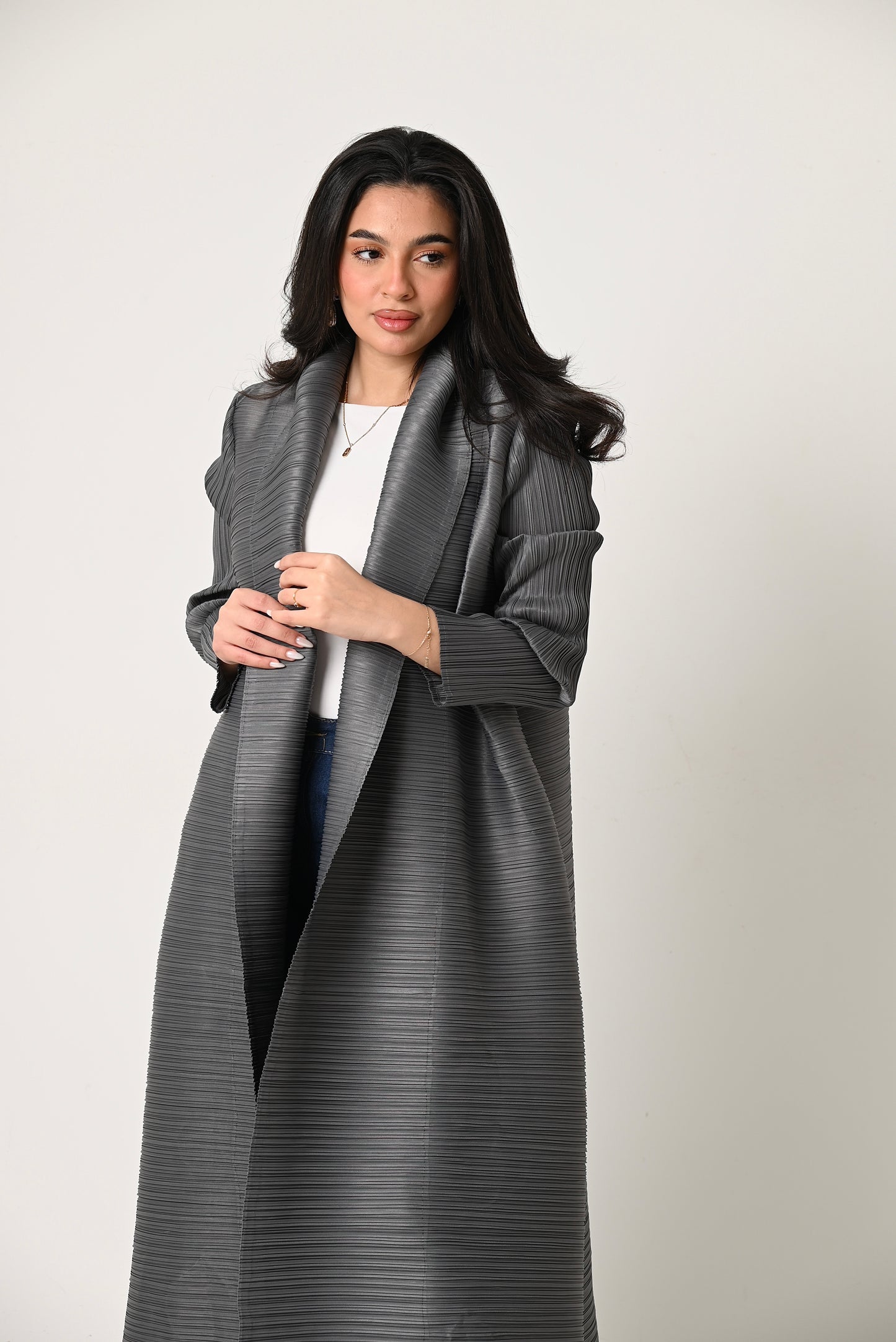 Grey Pleats Abaya