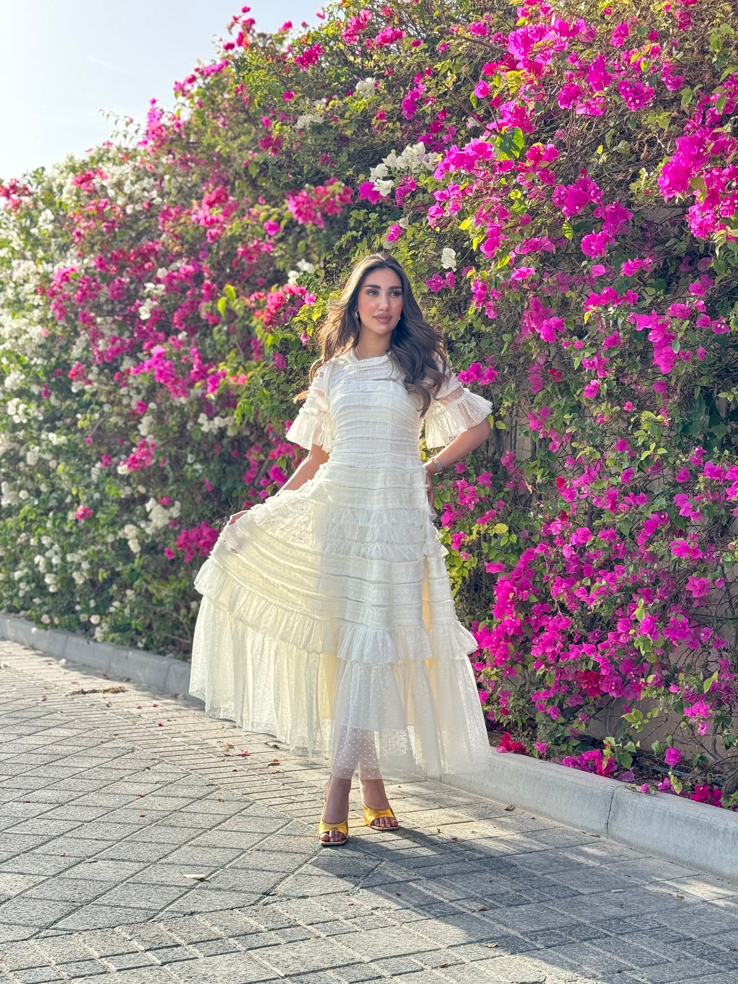 White Tulle Short Sleeve Dress