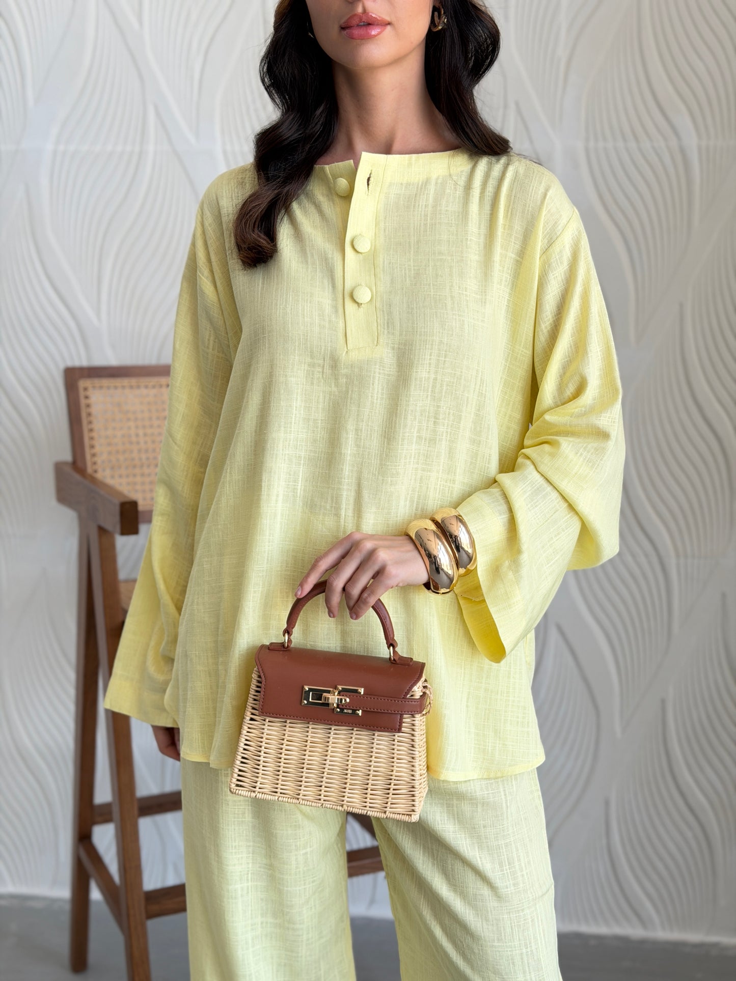 FAB306- Yellow Basic Linen Summer Set
