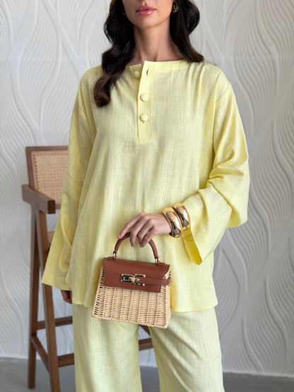 FAB306- Yellow Basic Linen Summer Set