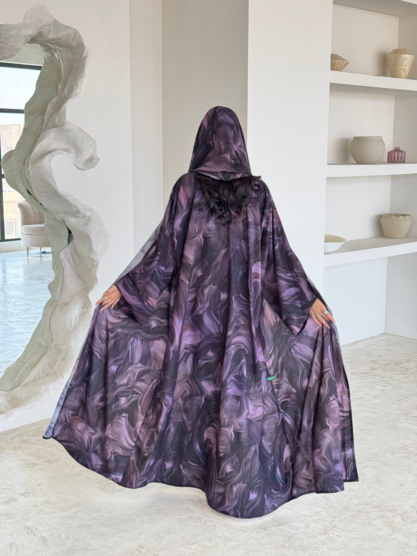 FAB171- Purple Pattern Crepe Summer Abaya with matching headscarf