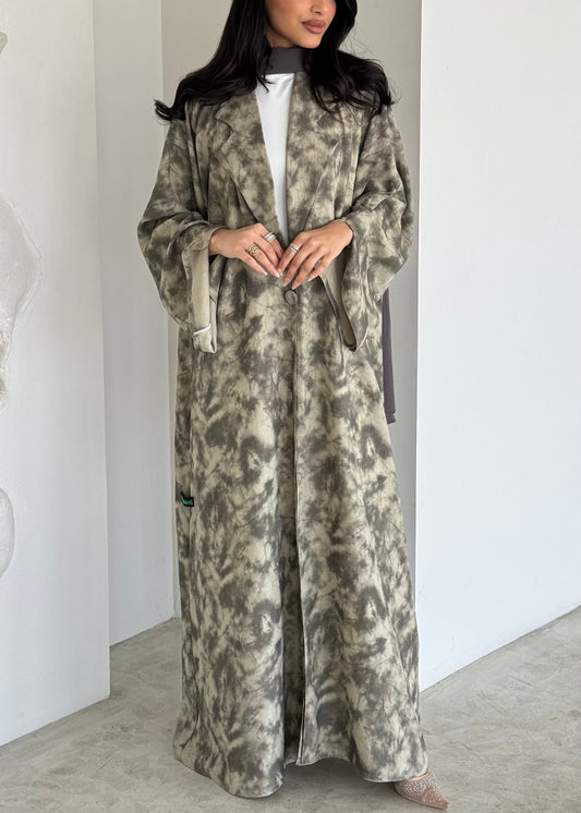 FAB179- Beige Tie-dye Blazer Cut Abaya