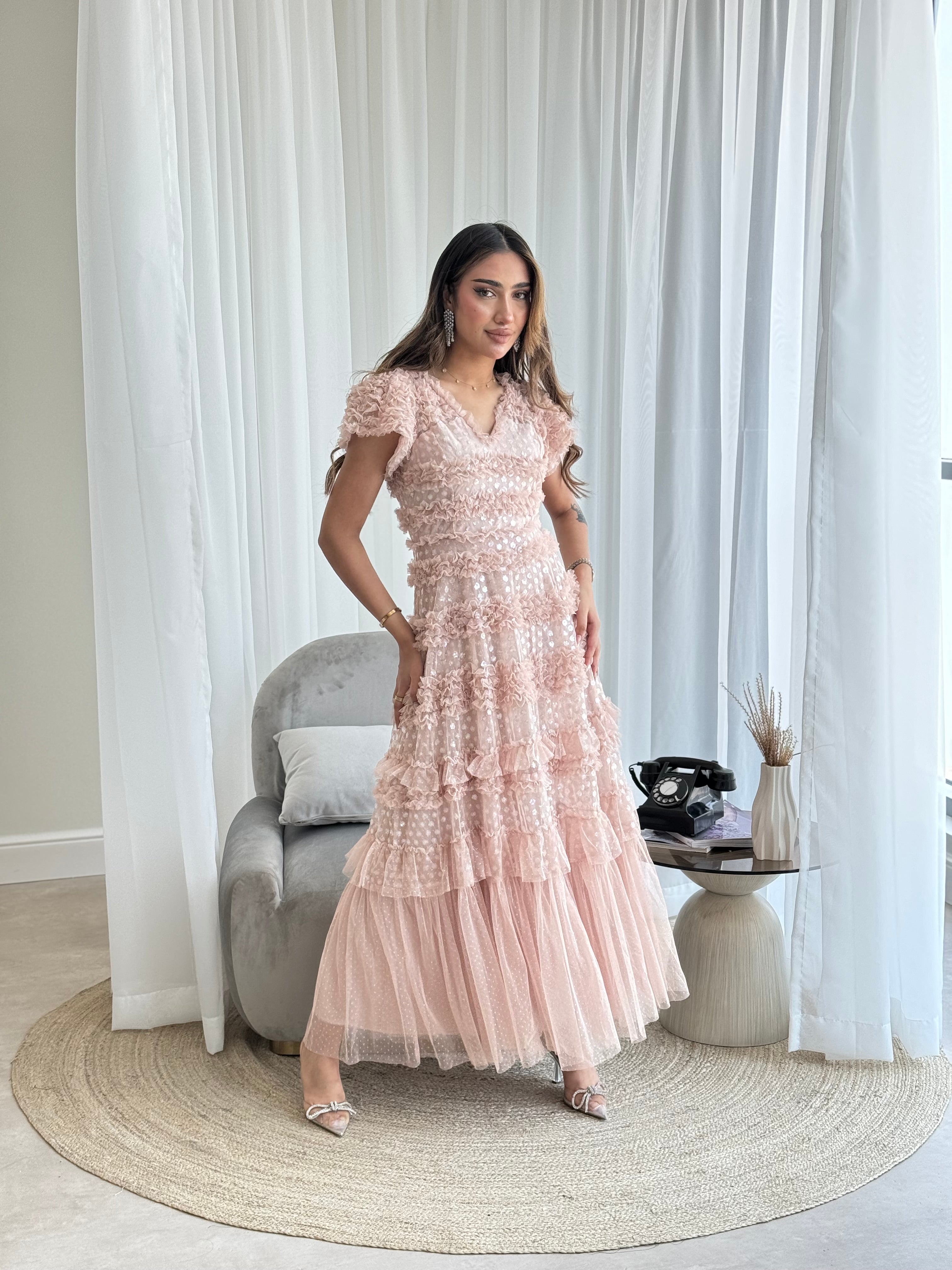 Nude Tulle Midi Dress