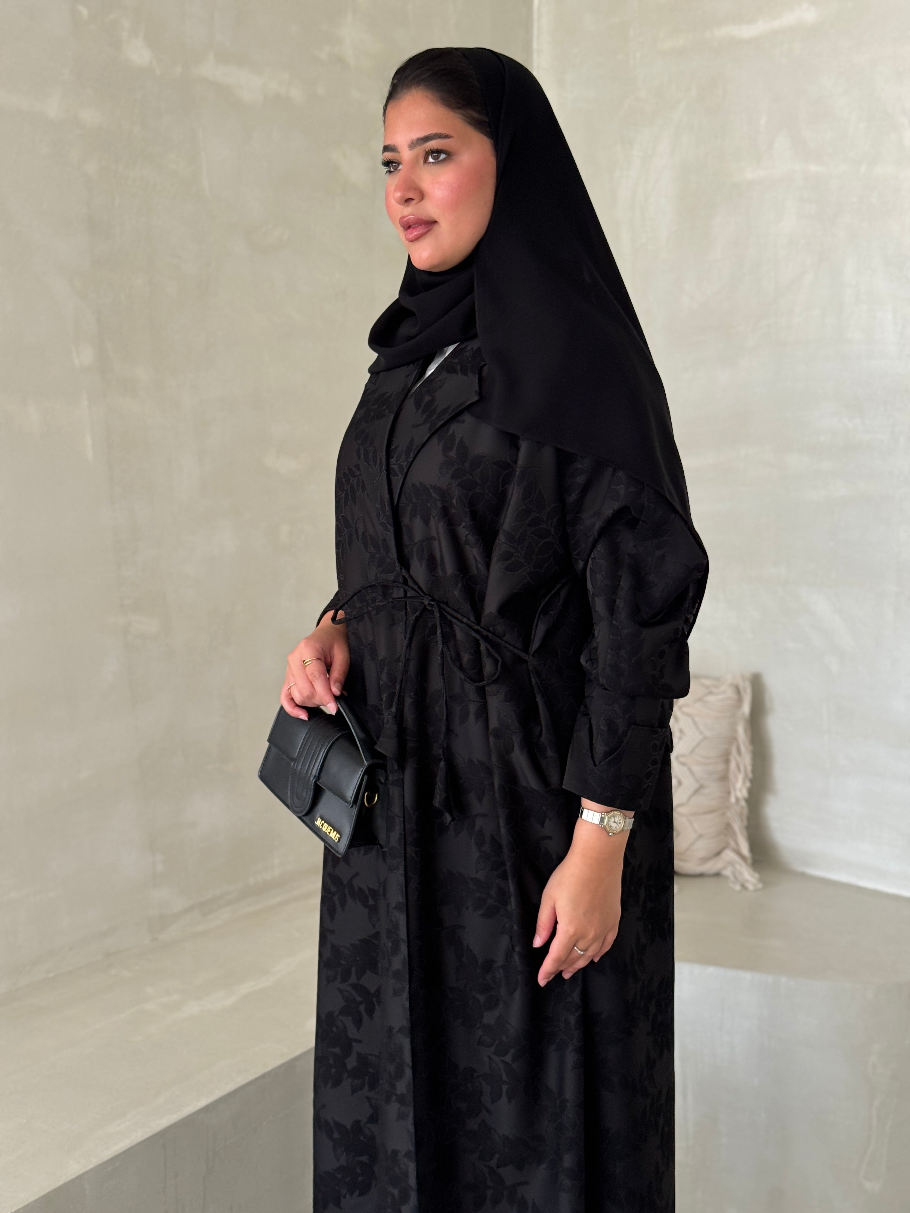 FAB194- Black Collar Blazer Cut Abaya with headscarf