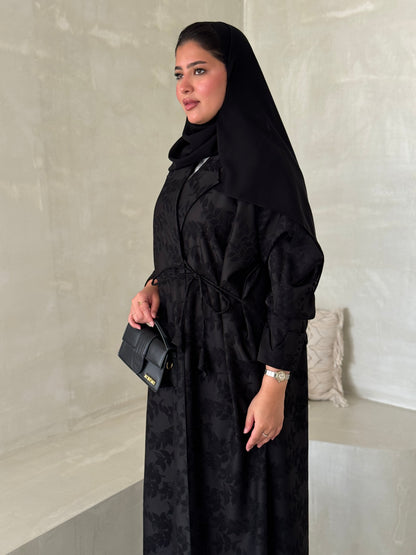 FAB194- Black Collar Blazer Cut Abaya with headscarf