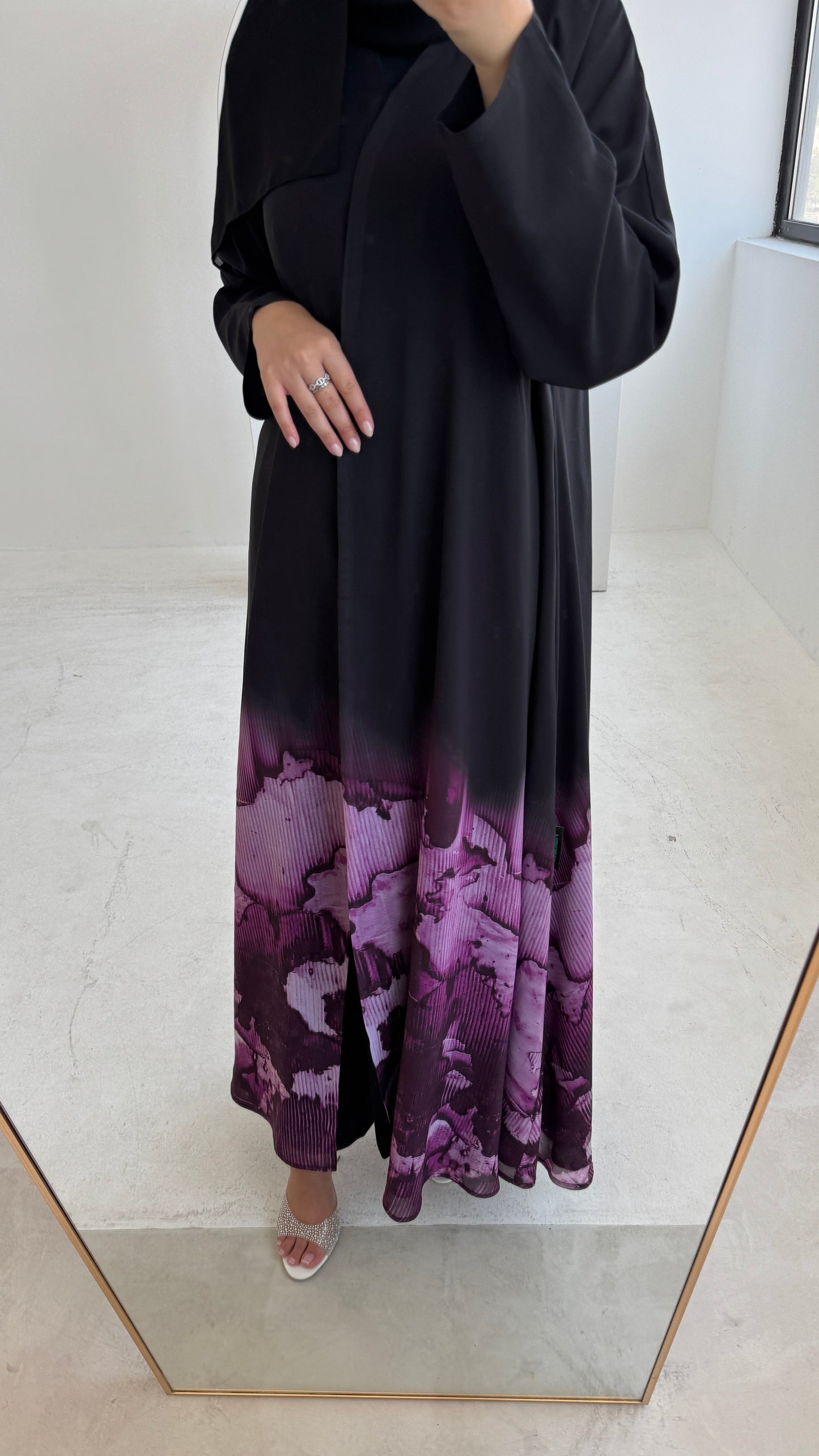 FAB212- Blue Ombre Waves print Shiffon A-cut Abaya with headscarf