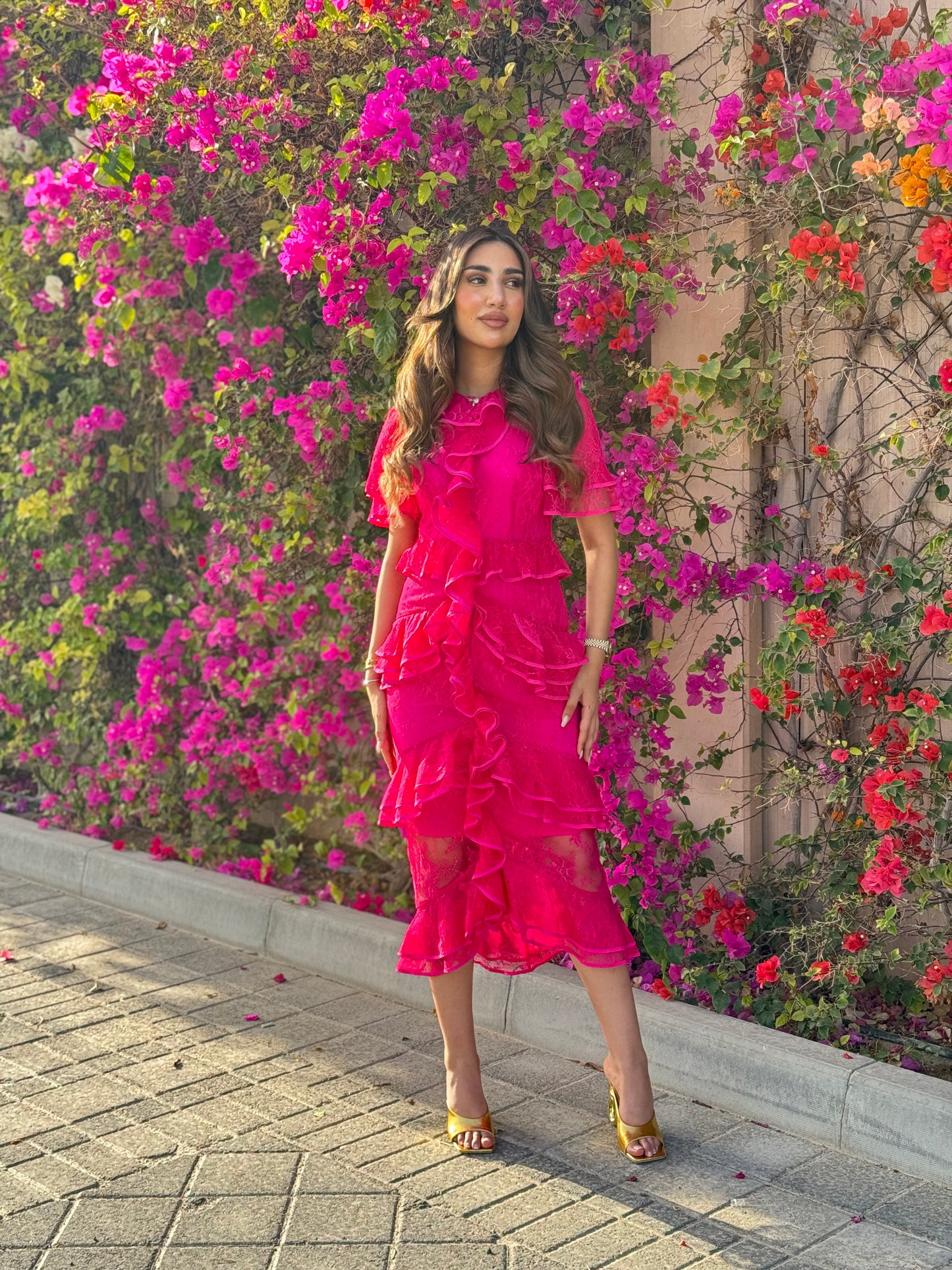 Fuchsia Ruffle Lace Dress