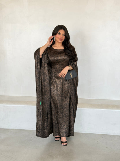 FAB289-Brown Metallic Cotton Stretch Free size Dress with inner belt