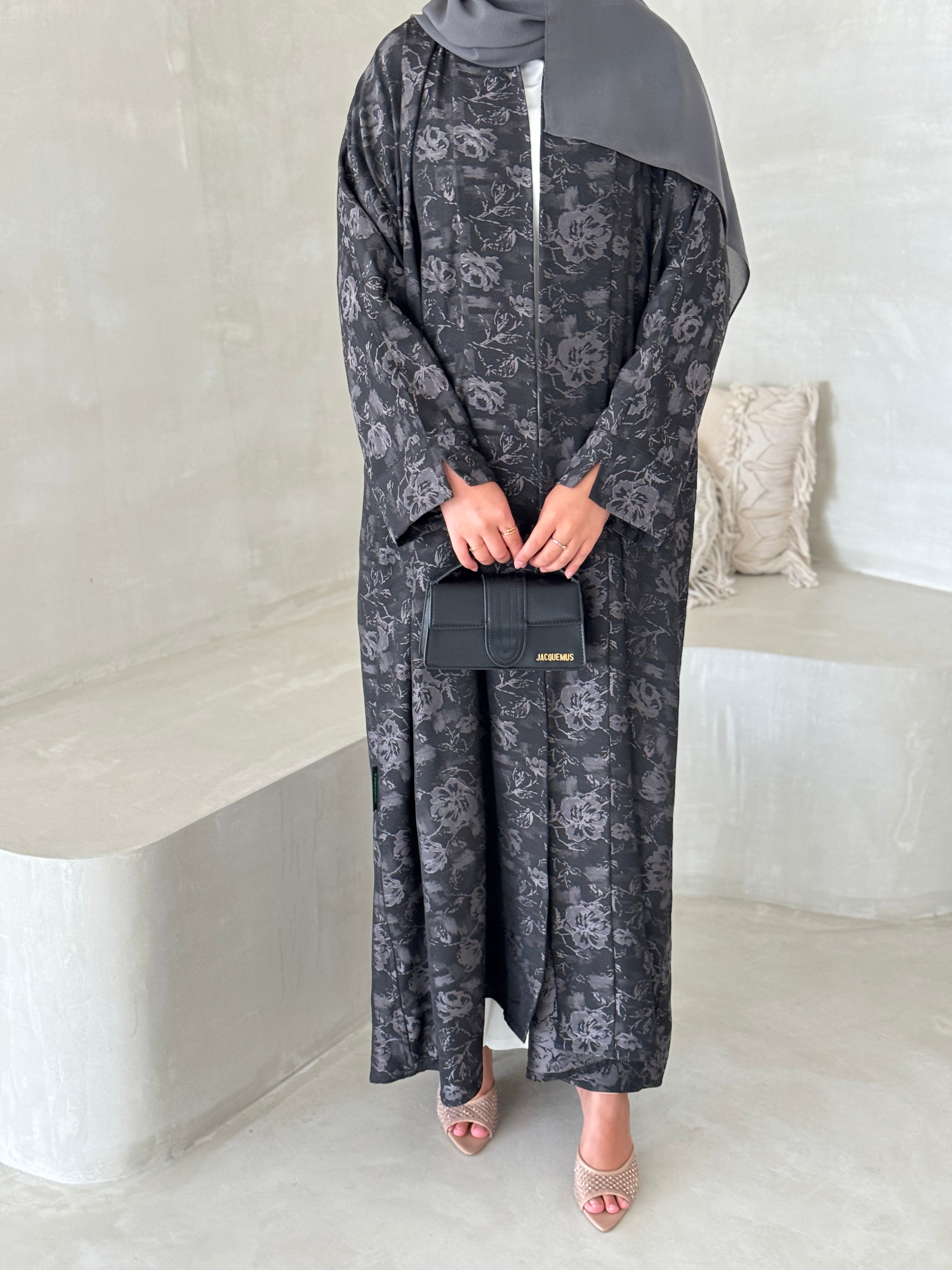 FAB191- Grey Double-face Crepe Abaya with headscarf