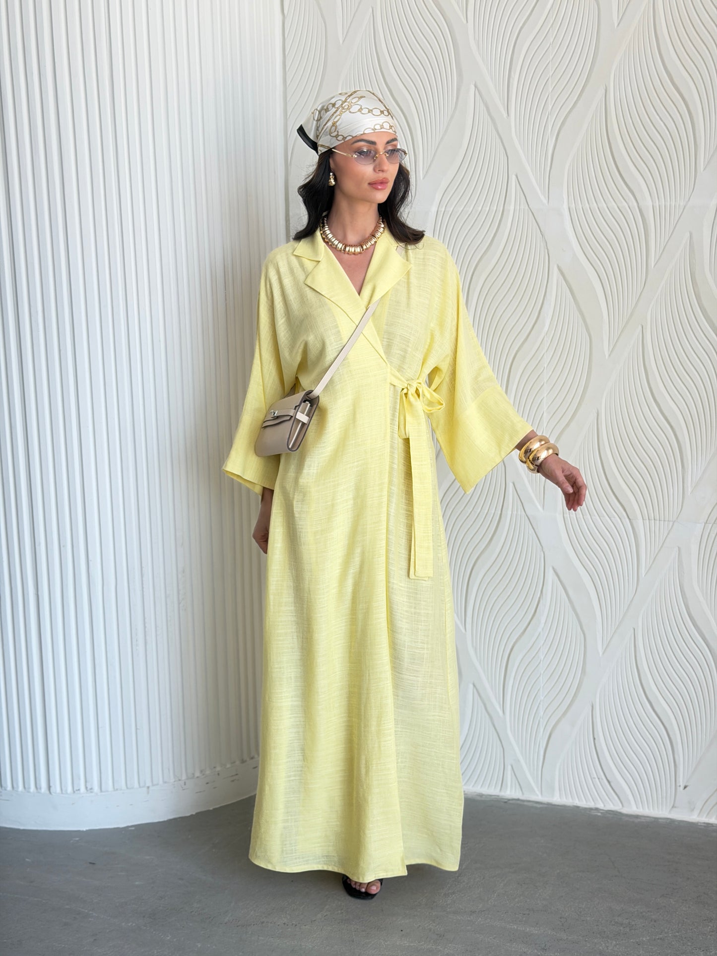 FAB314-Yellow Linen Summer Dress