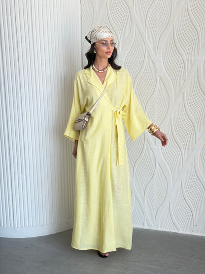 FAB314-Yellow Linen Summer Dress