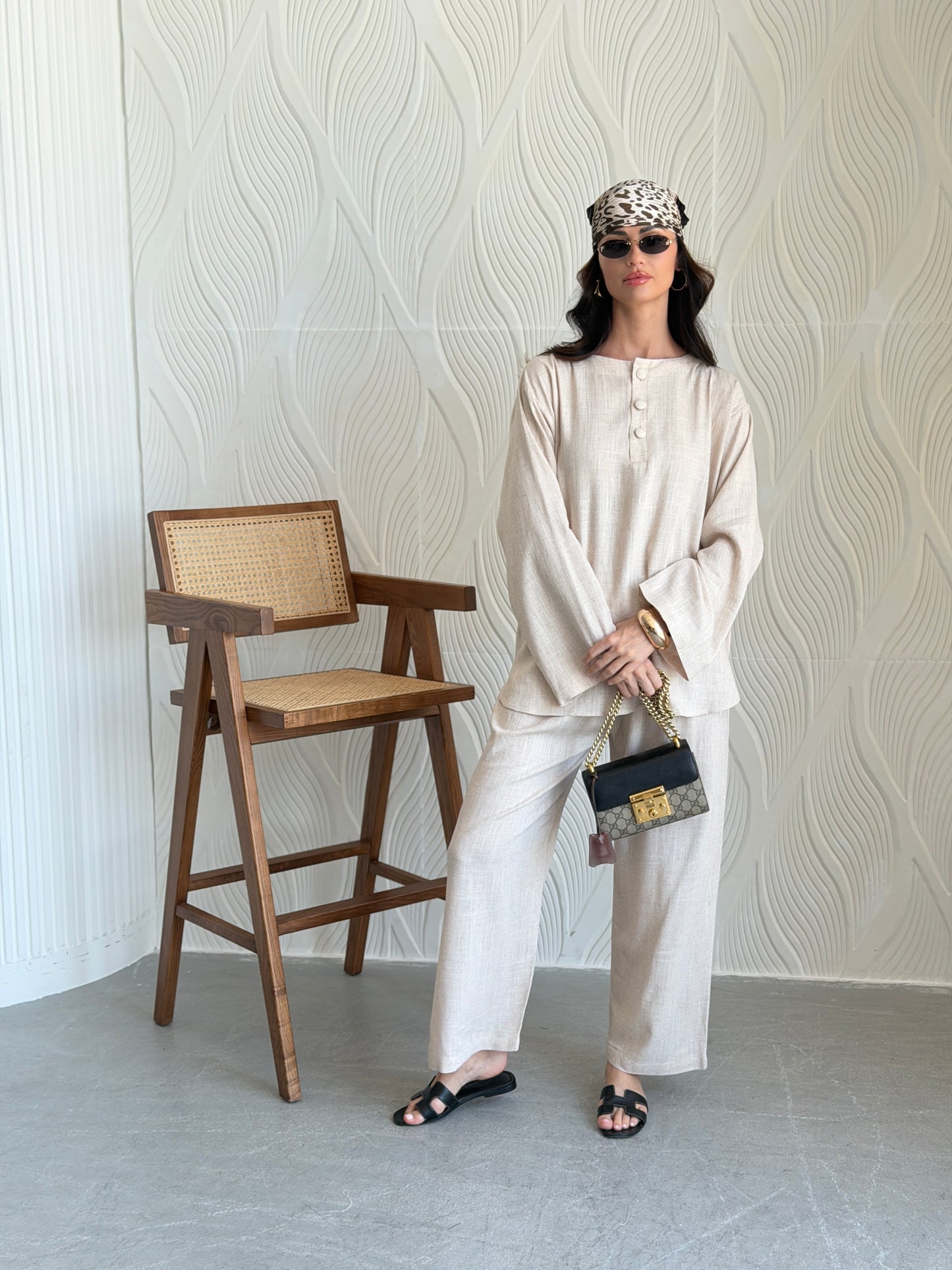 FAB310- Beige Basic Linen Summer Set