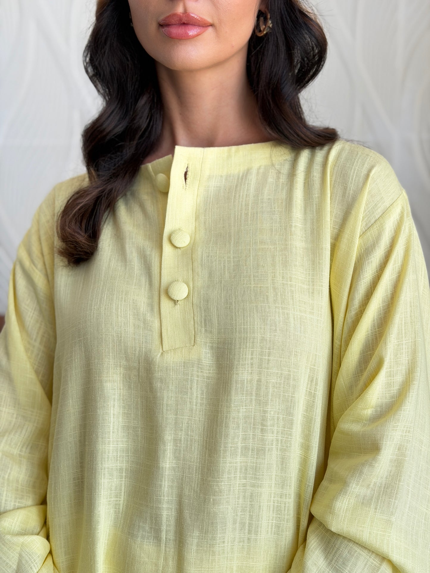 FAB306- Yellow Basic Linen Summer Set