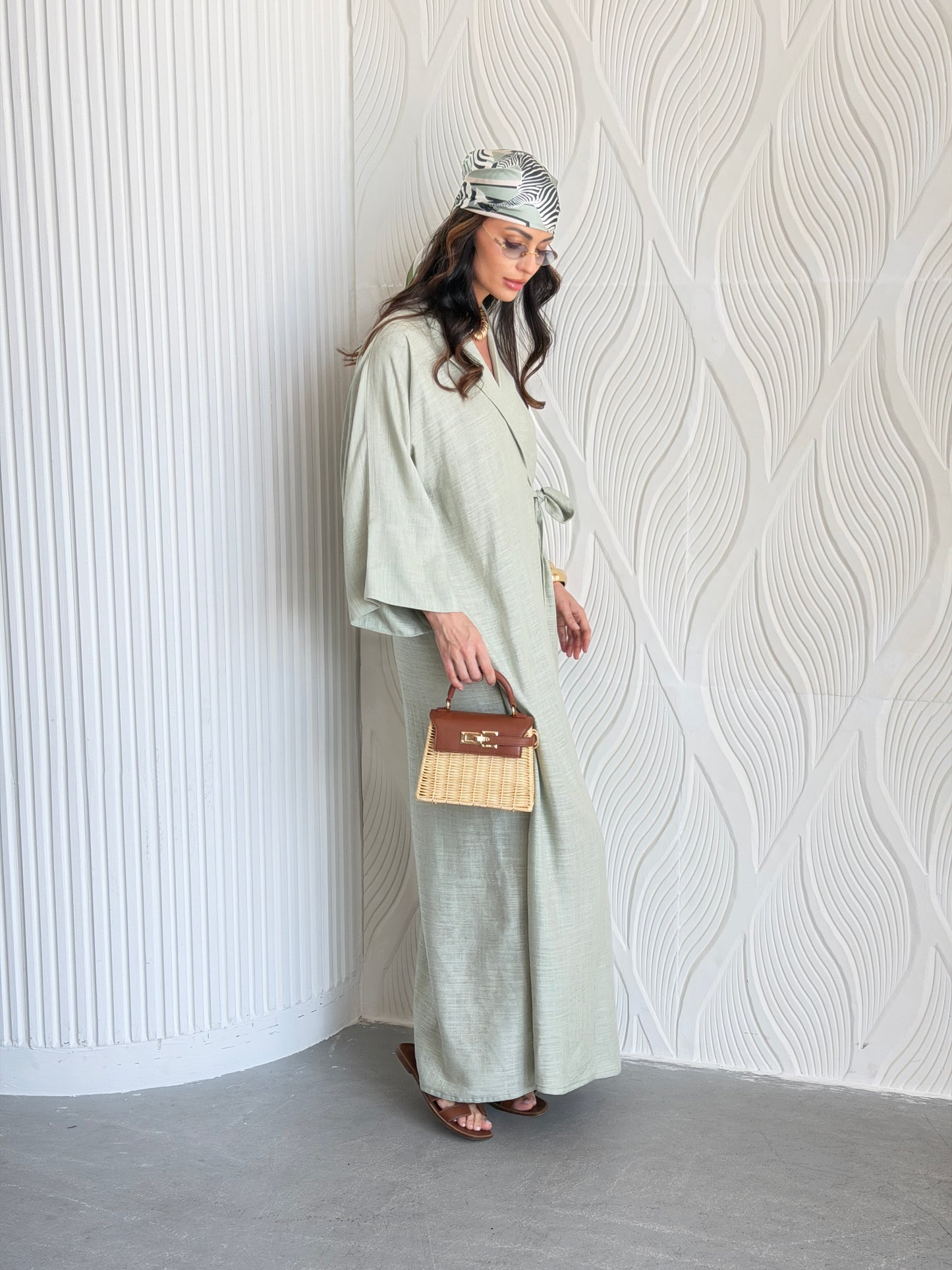 FAB315-Green Linen Summer Dress