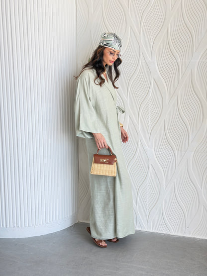 FAB315-Green Linen Summer Dress