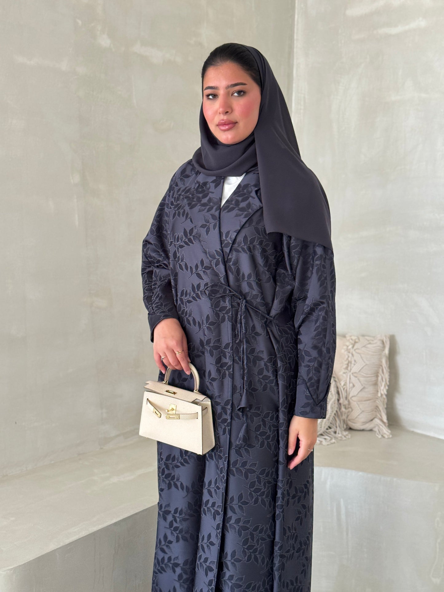 FAB196- Navy Blue Collar Blazer Cut Abaya with headscarf