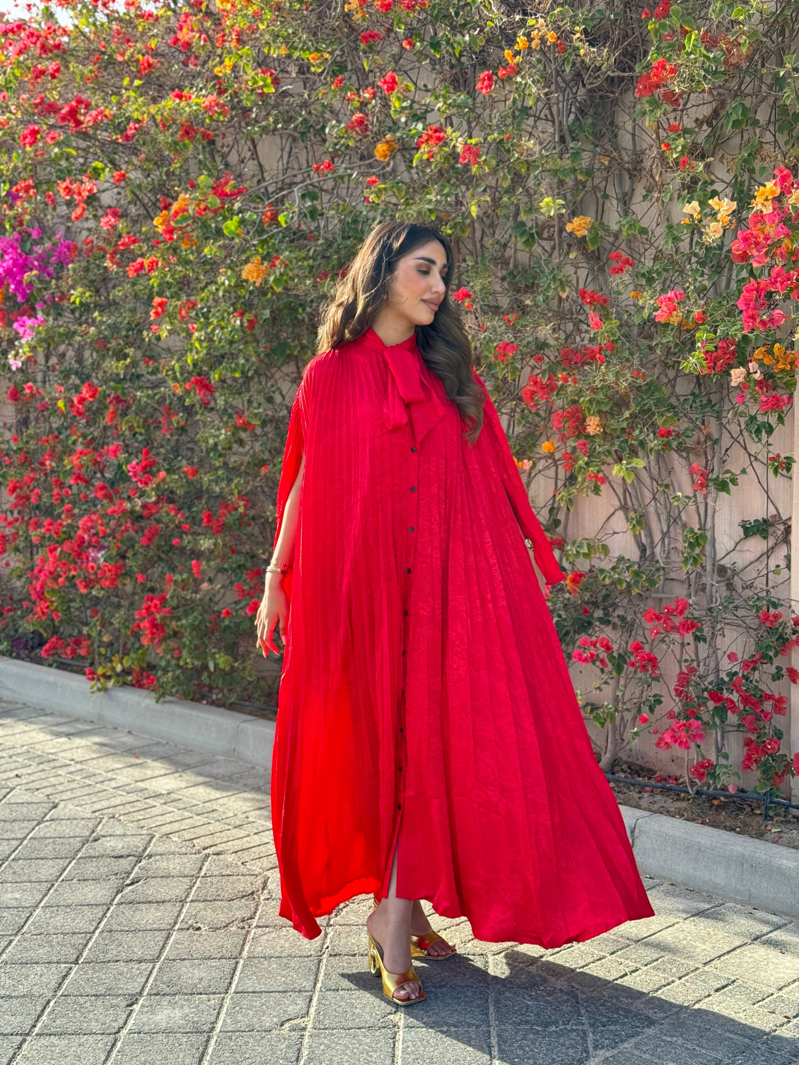 Red Pleated Maxi Dress