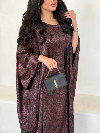 FAB290-Maroon Metallic Cotton Stretch Free size Dress with inner belt