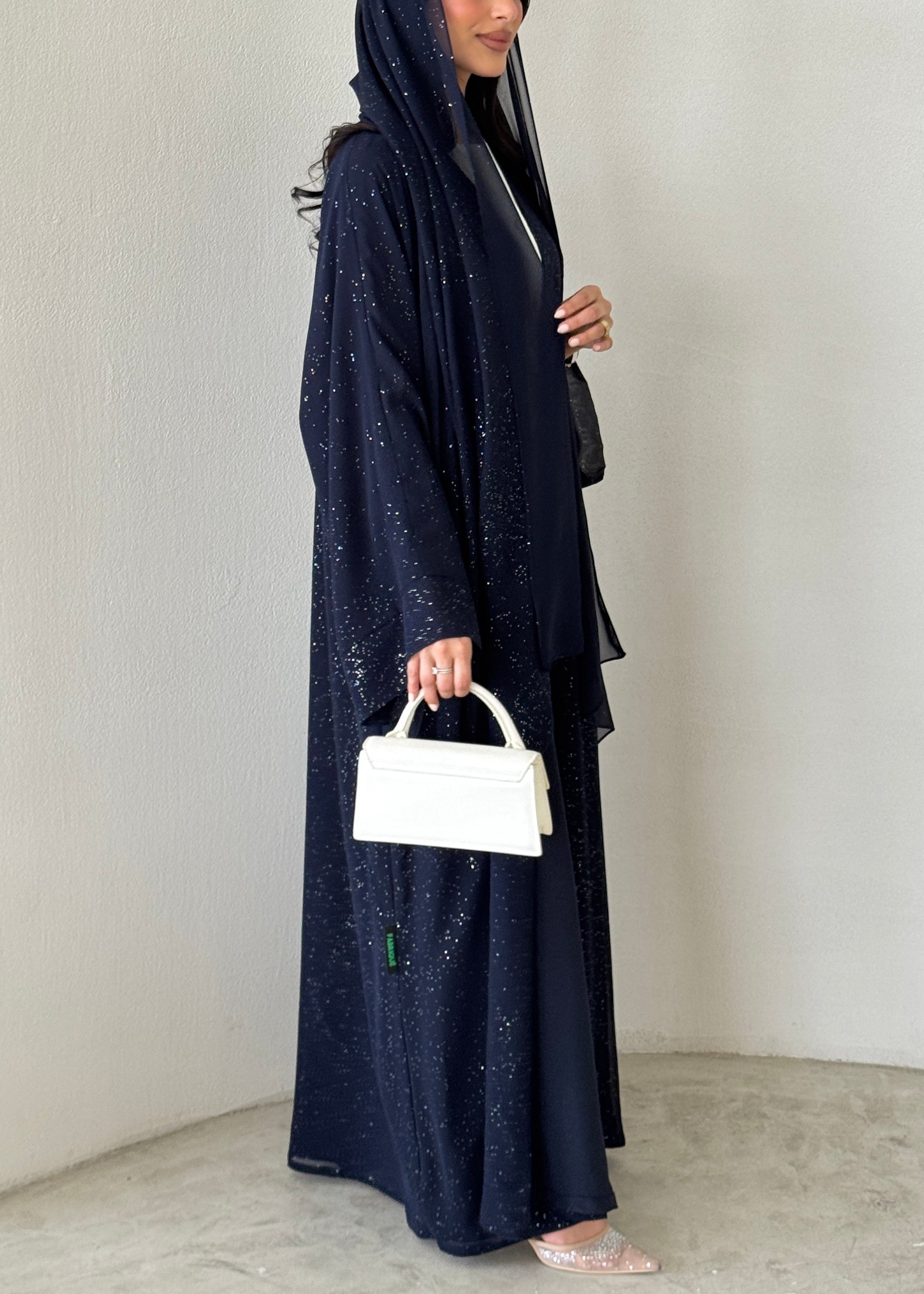 FAB184- Navy Blue Glitter Chiffon Abaya Set