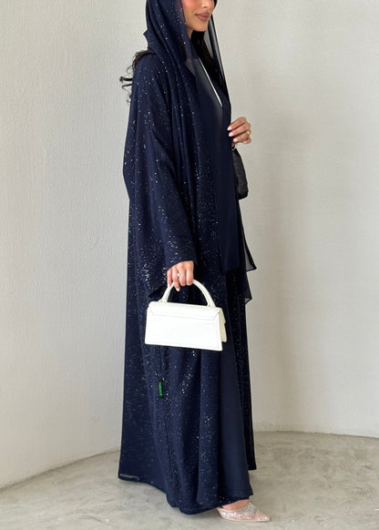 FAB184- Navy Blue Glitter Chiffon A-Cut Abaya Set