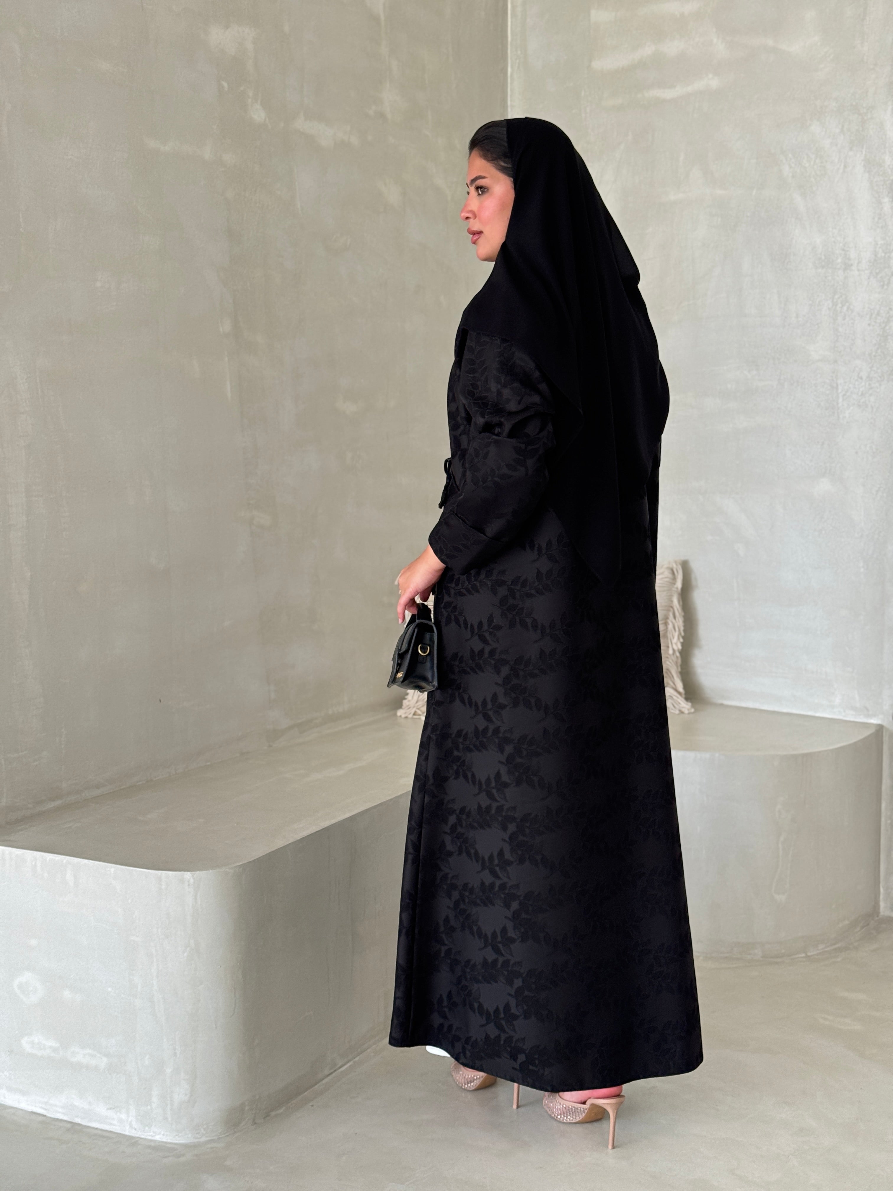 FAB194- Black Collar Blazer Cut Abaya with headscarf