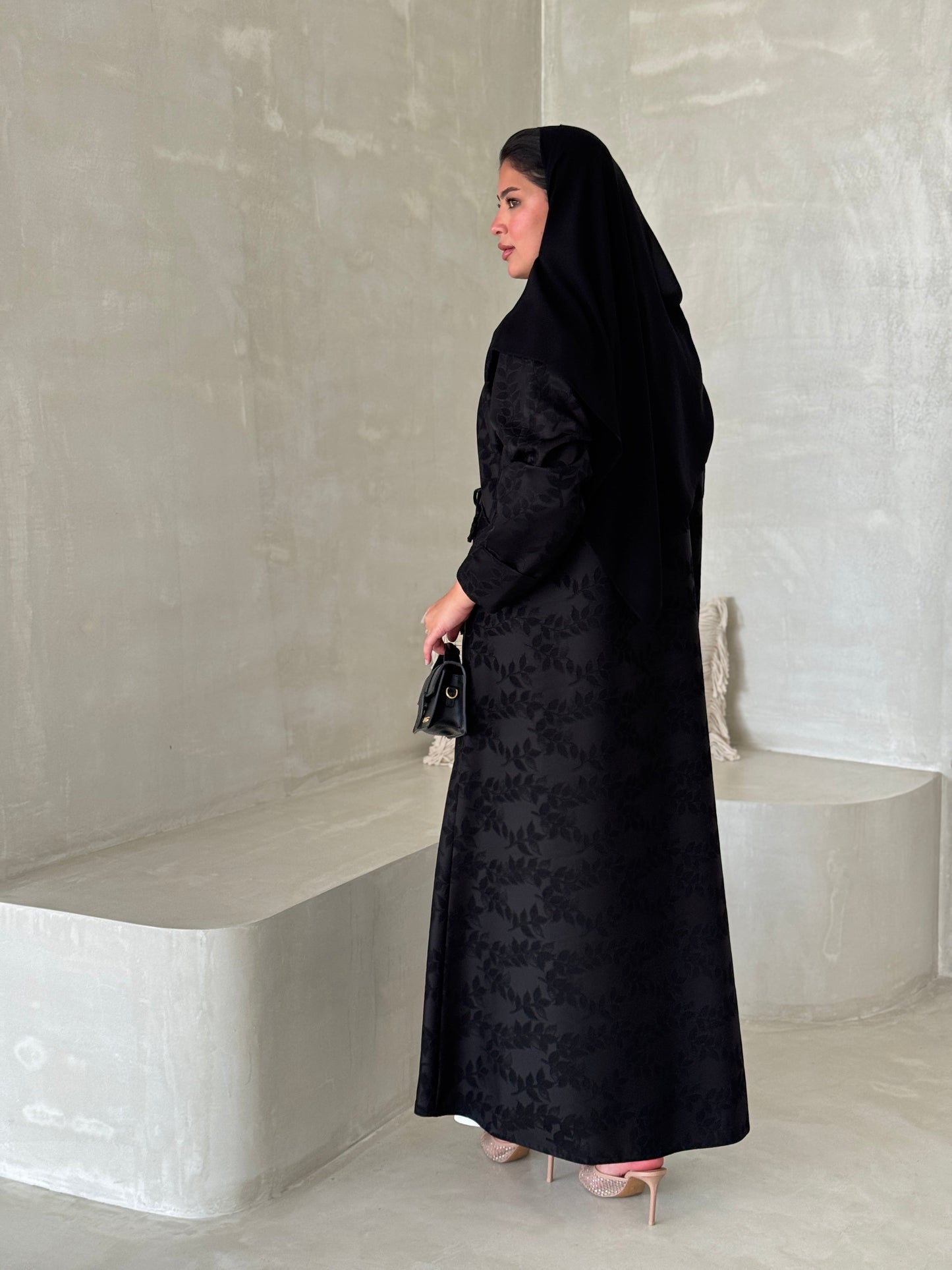 FAB194- Black Collar Blazer Cut Abaya with headscarf