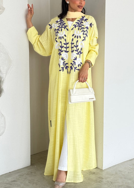 FAB188- Yellow Summer Linen - Half-bisht cut Abaya