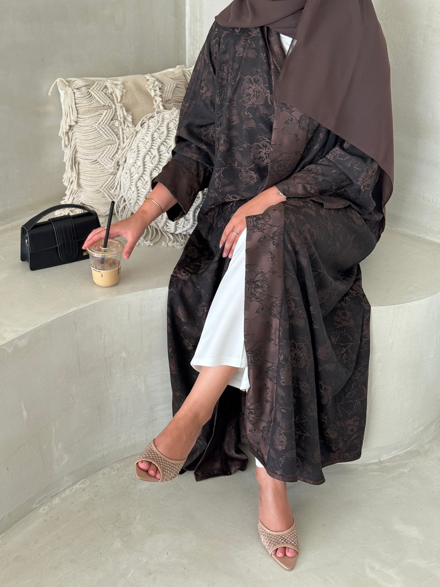FAB192- Brown Double-face Crepe Abaya