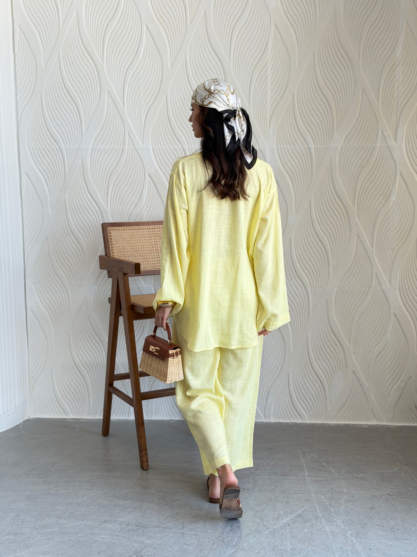 FAB306- Yellow Basic Linen Summer Set