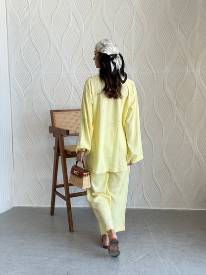 FAB306- Yellow Basic Linen Summer Set